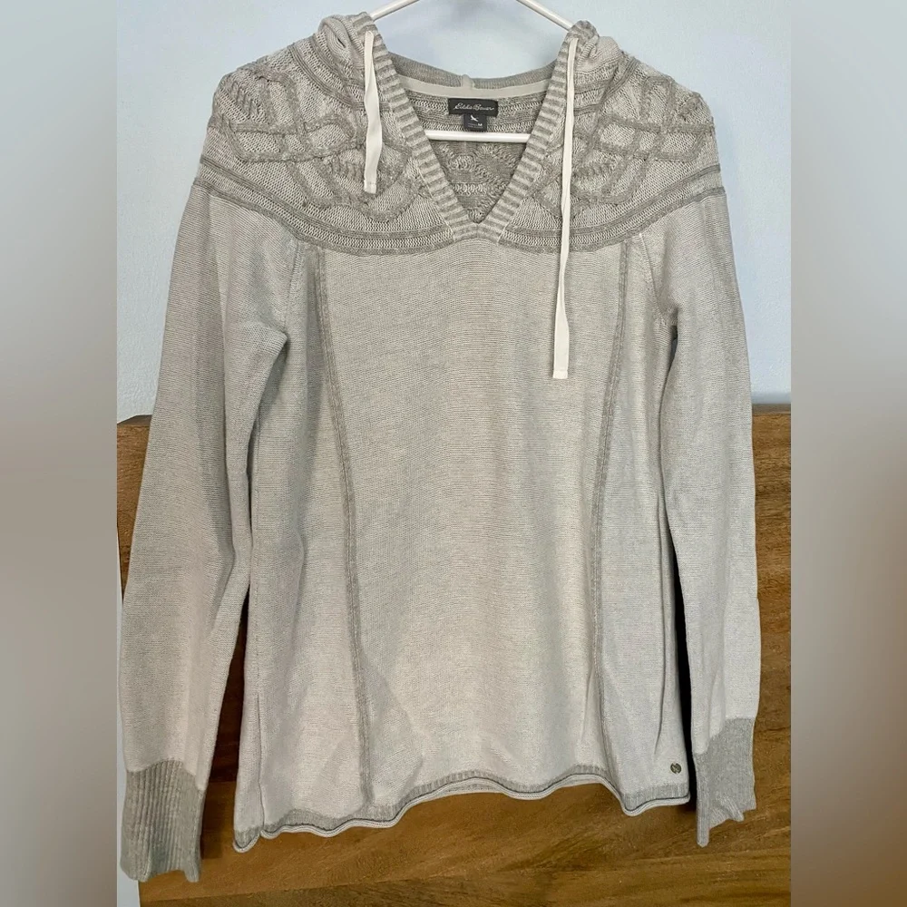 Eddie Bauer Heather Gray V-Neck hooded Sweater - Picture 1 of 7